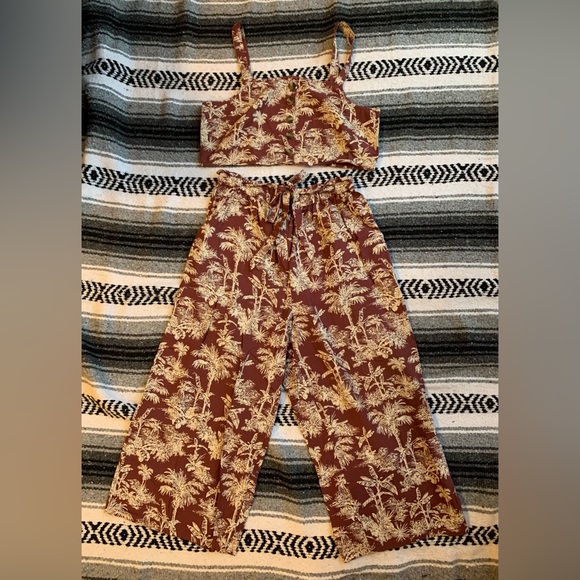 American Eagle Crop Top & Wide Leg Pants Linen Co-ord Size L - Picture 1 of 9